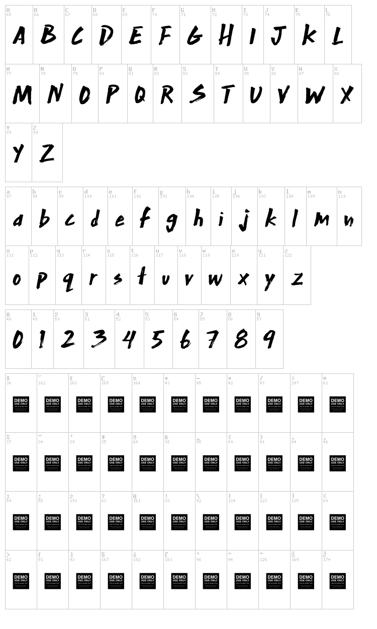 Extra Mile font map